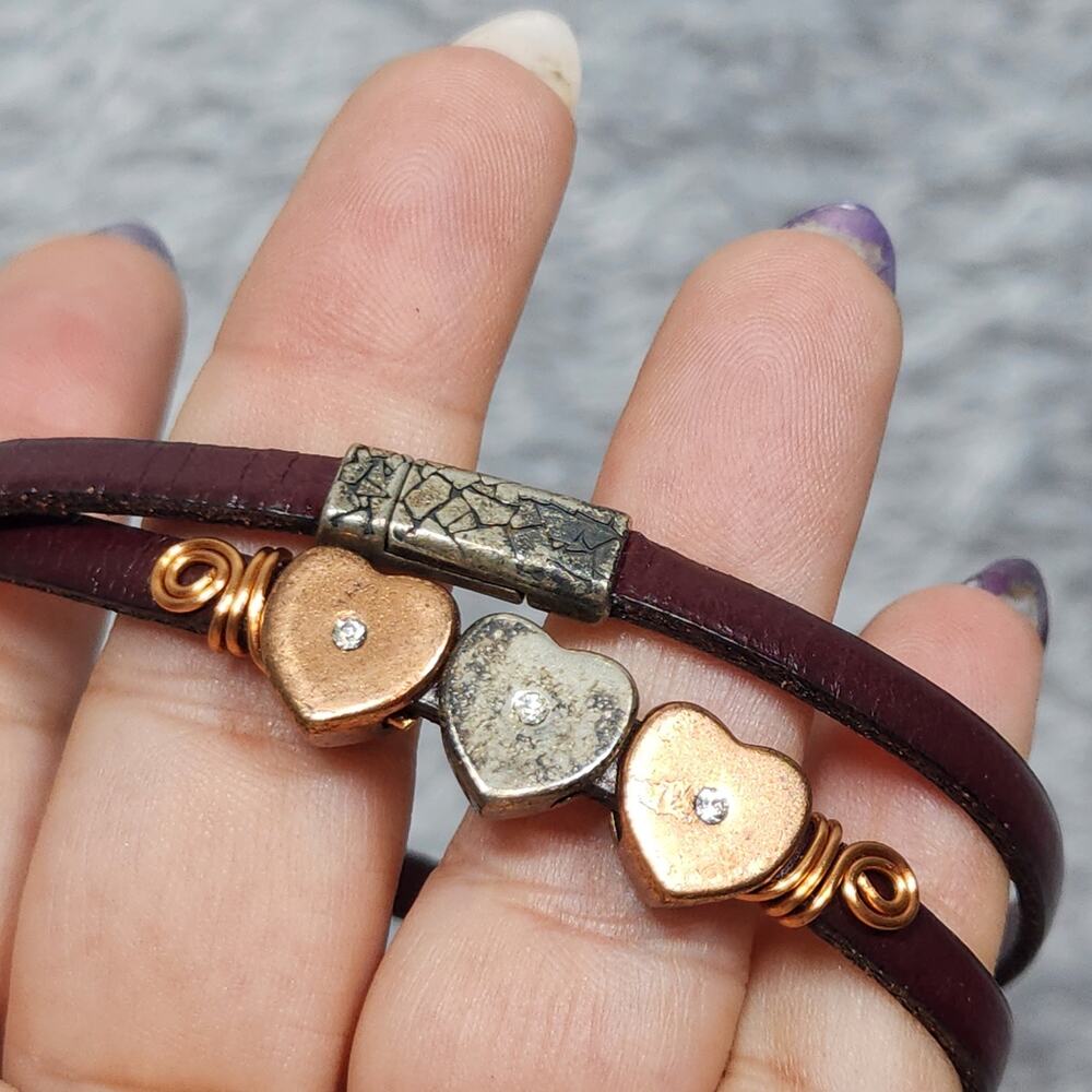 Leather Stamped Double Wrapped Heart Trinket Bracelet